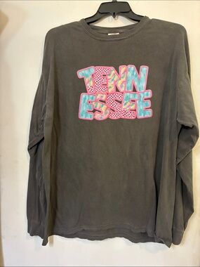 Comfort Colors Long-Sleeve Tee - Charcoal with Pink & Aqua Graphic